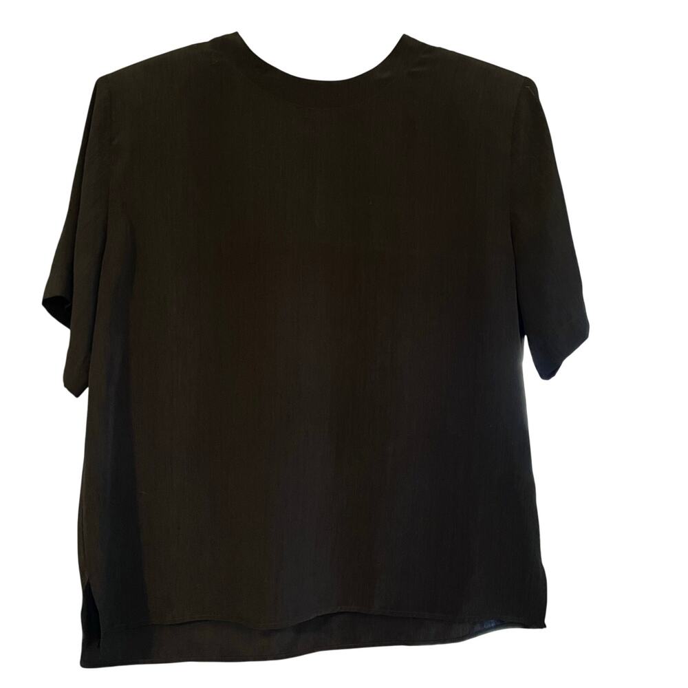 Vintage Black Metropolitan Boxy Short Sleeve Shirt With Keyhole Back Size M